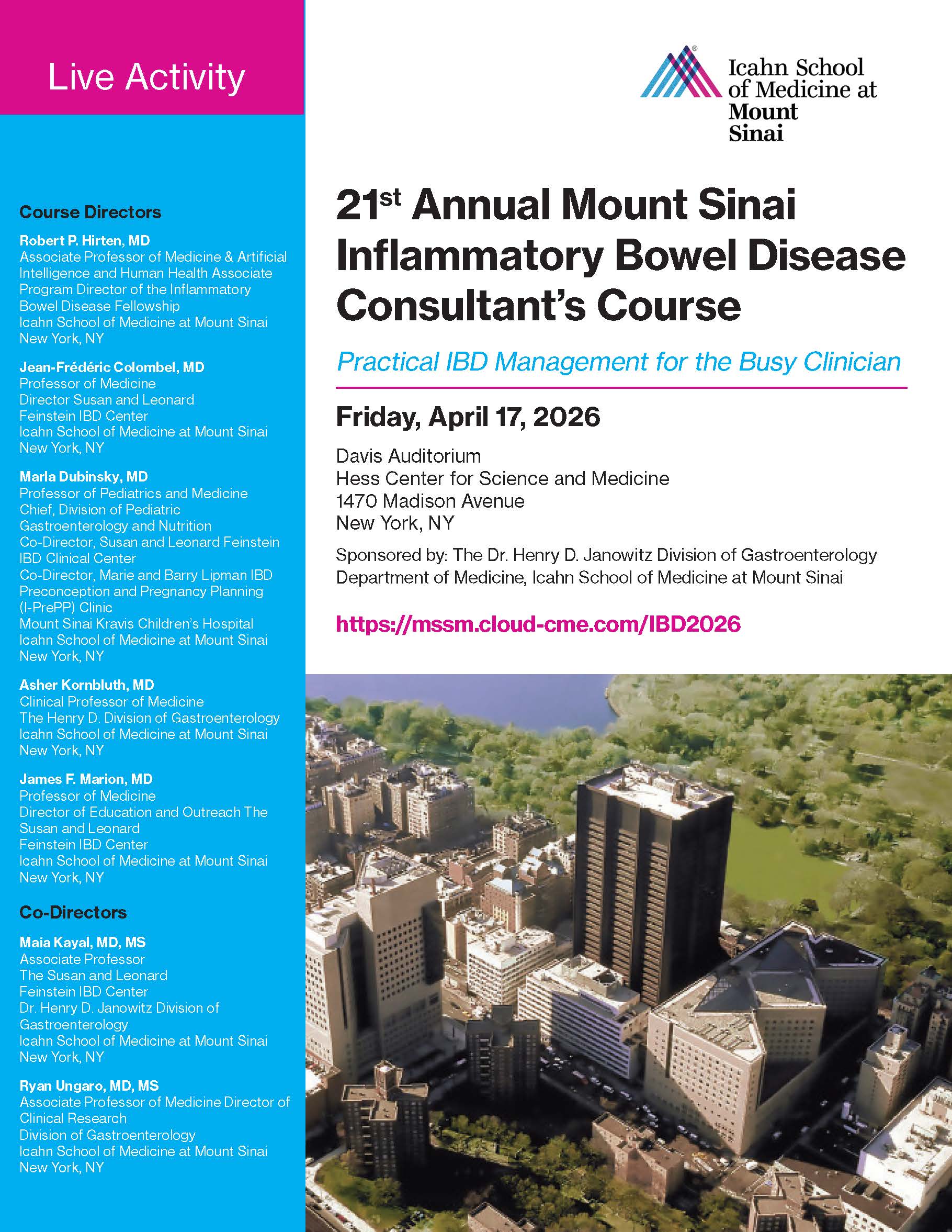 21st Annual Mount Sinai Inflammatory Bowel Disease Consultants Course: State of the Art Management Banner